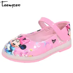 Подростковая обувь для маленьких девочек с рисунком Микки и Минни Маус Бабочка лакированная кожа для маленьких девочек Детские Лоферы