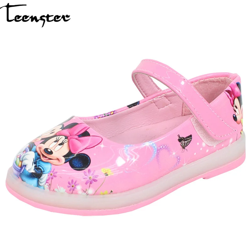 

Teenster Little Girl Shoes Cartoon Mickey Minnie Butterfly Patent Leather Toddler Girl Kids Loafers Cute Shoes Girls Children