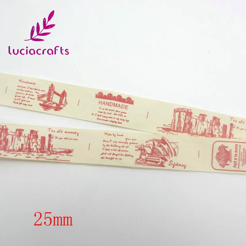 Lucia crafts 5y мульти опция "Hand made" дизайн печатных хлопчатобумажная лента DIY Швейные и упаковочные аксессуары Q0402