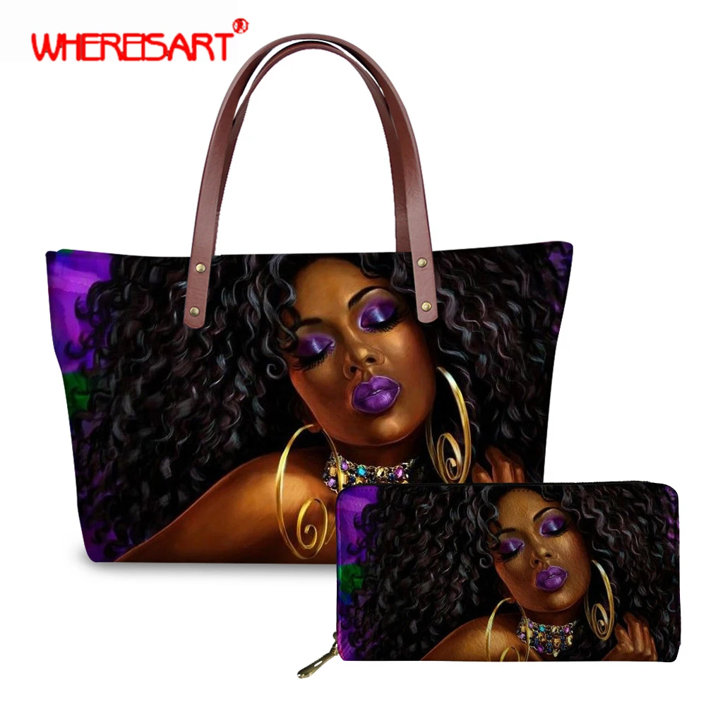 

WHEREISART African Pattern Women Handbags Purse 2 pcs Female Shoulder Bags Set Afro Girls Designer Ladies Casual Hand Bags 2019