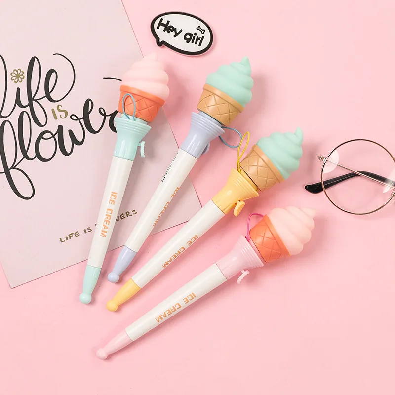 

12PCS/lot Ice Cream Catapult Ball-point Pen Student Colorful Doodle Pen Heart Press Ballpoint Pen Wholesale