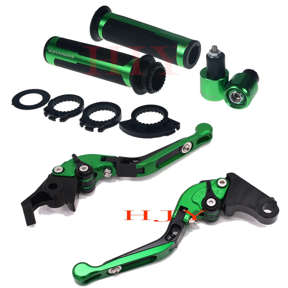 

Motorcycle Adjustable Folding Brake Clutch Levers Handlebar Hand Grips For kawasaki Z800/E version 2013 2014 2015 2016 Green