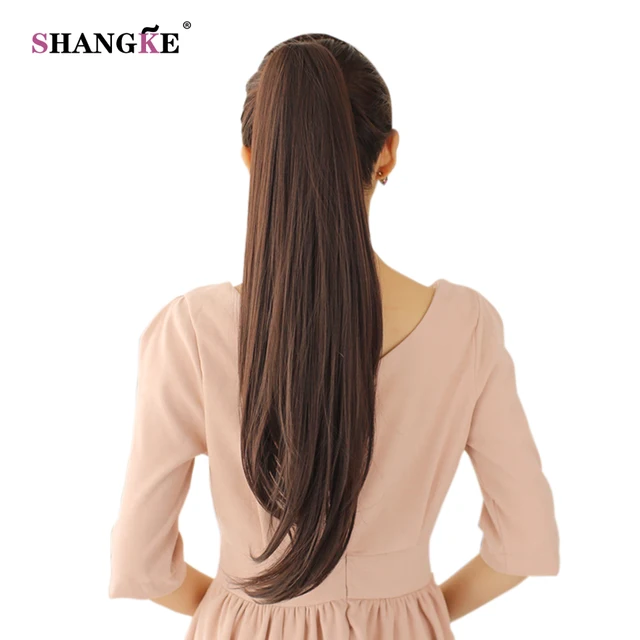 Best Price SHANGKE 24'' Long Straight Ponytails Clip In Ponytail Heat Resistant Clip In Hair Extensions Hair Tail Fake Hairpieces