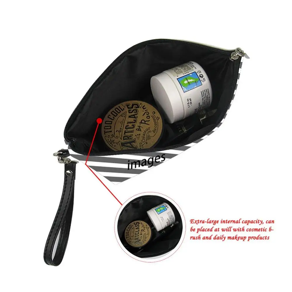 INSTANTARTS لطيف الكرتون طبيب 3D المطبوعة أسود التجميل أكياس الأسنان مضحك الضرورات المرأة ماكياج المنظم كبير ماكياج حالات