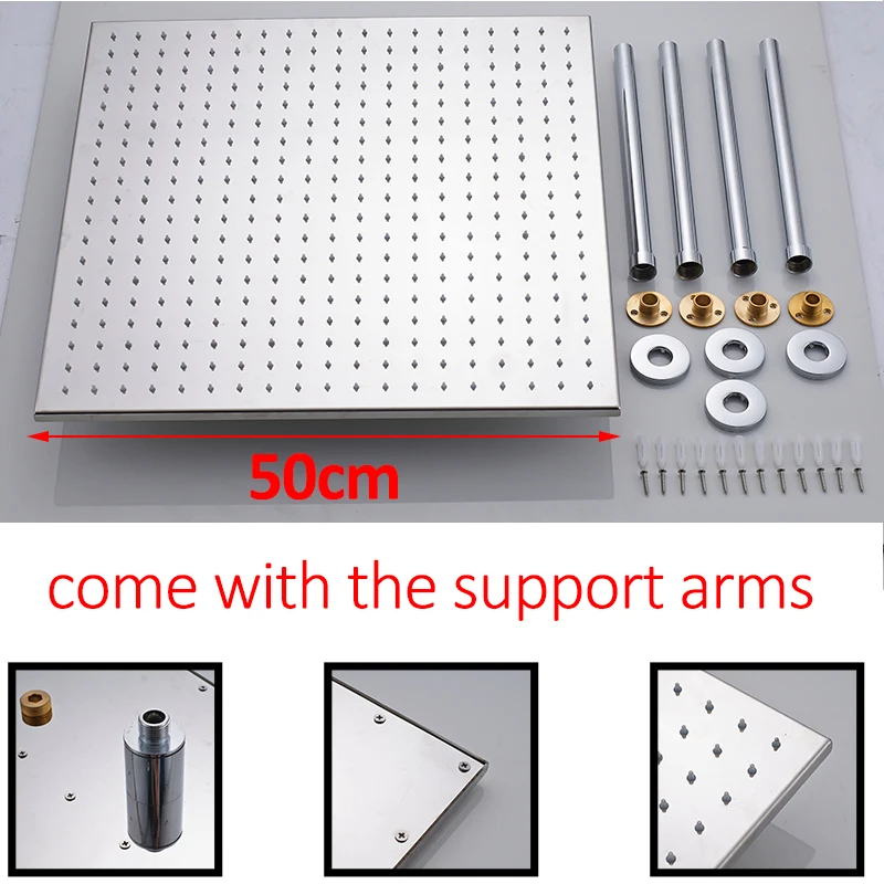 Luxury 20 inch 50cm LED Changing Chrome Shower Head Square Bathroom Shower Faucet Accesories Top Over Sprayer2