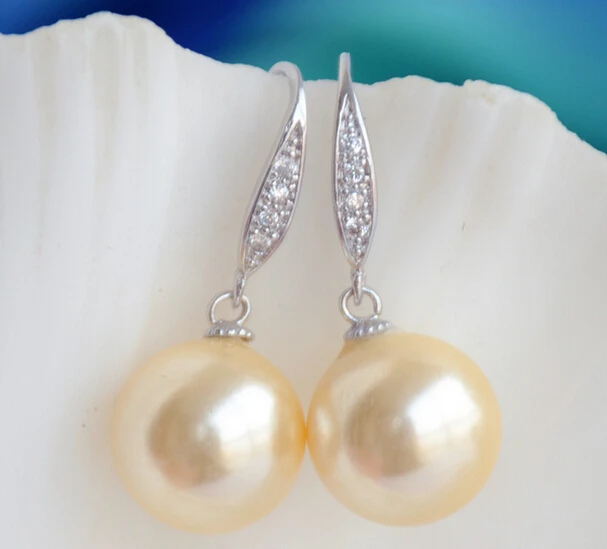 

hot sell new - -hot 12240 CHAMPAGNE ROUND SOUTH SEA SHELL PEARL DANGLE EARRING