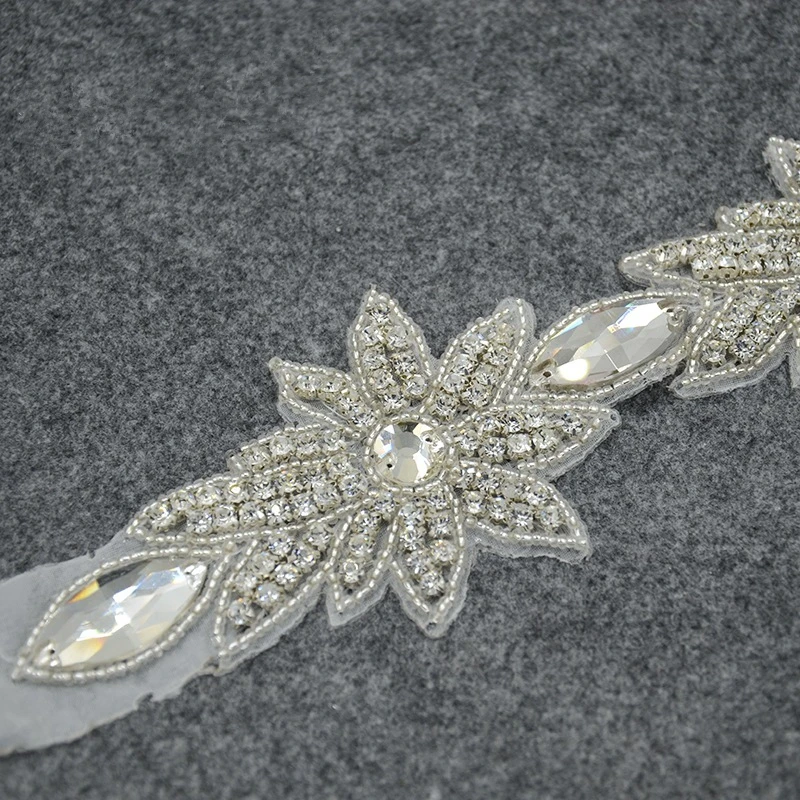 Crystal Rhinestone Applique Trim Iron on Wedding Bridal Belt Sash Dress