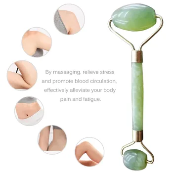 

Double Heads Natural Jade roller Face Massager Head Body Foot Massage Roller GuaSha Board extender rose quartz Relaxation