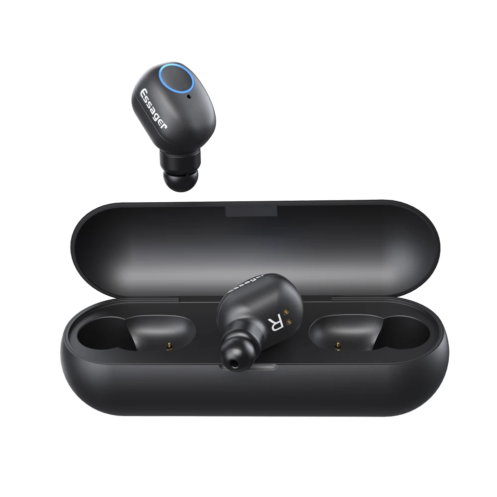 Essager T1 TWS Bluetooth 5,0 наушники мини настоящие Беспроводные наушники с микрофоном Спортивная беспроводная гарнитура для телефона - Цвет: Black