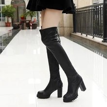 Женские высокие сапоги; коллекция года; сезон осень-зима; кожаные сапоги до бедра; женские высокие сапоги; модная зимняя обувь на высоком каблуке; черные сапоги