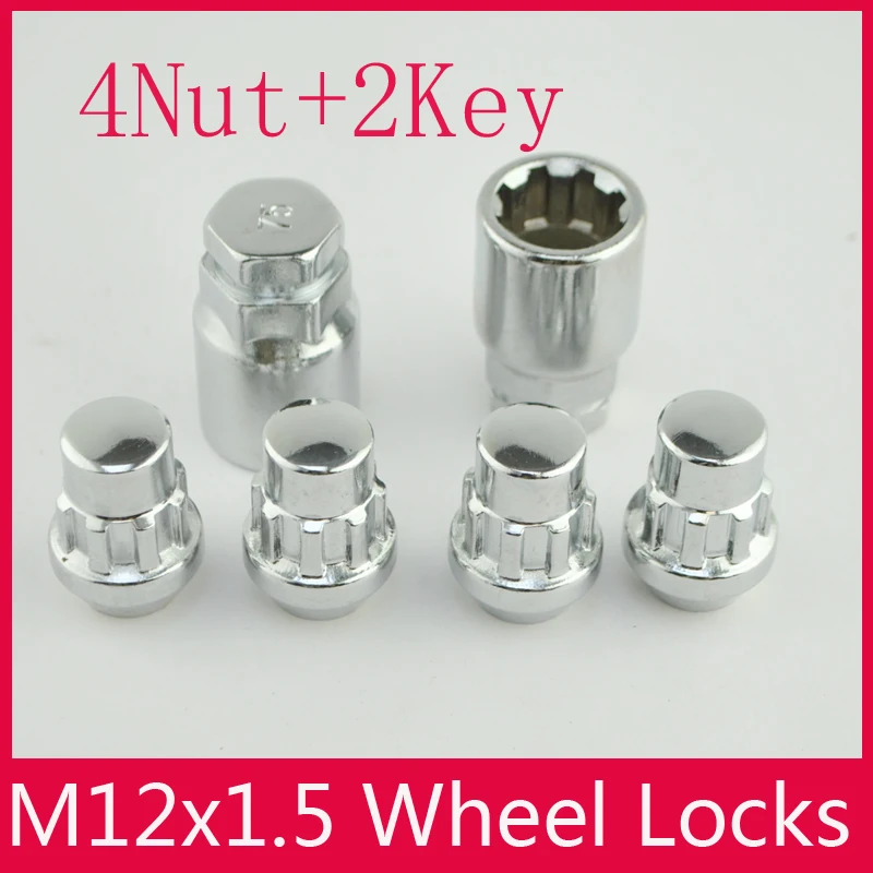 4Nut+2Key 12x1.5 Alloy Wheel Locks Nuts Anti Theft For ford Hyundai