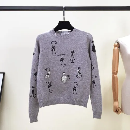 Gagarich корейский пуловер для женщин Witer одежда милый мультяшный Кот свитер женский Топ с длинным рукавом размера плюс - Цвет: grey