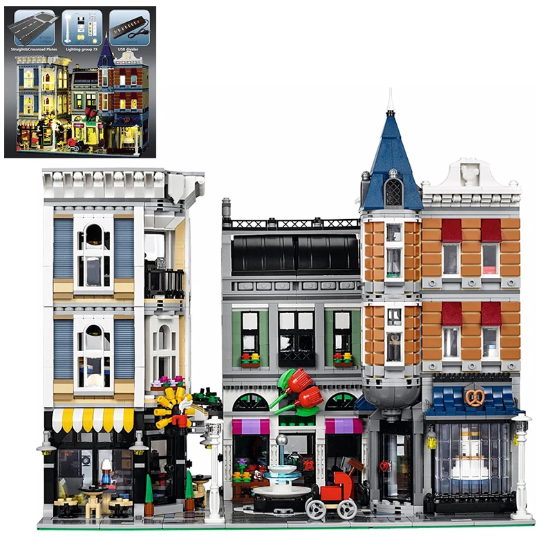 

Building Blocks City Street 15019 15019B light Compatible 10255 Assembly Square Bricks Lepin City Street Toys For Kids