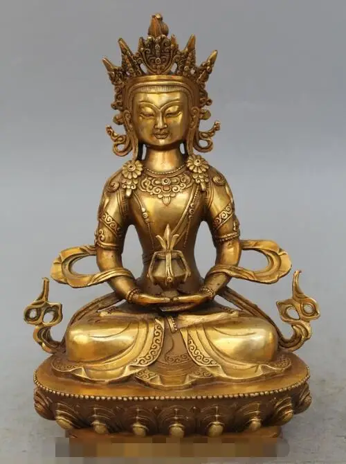 

S02281 9" China Tibet Buddhism Bronze Gild Guanyin manjuist Bodhisattva Luck Statue