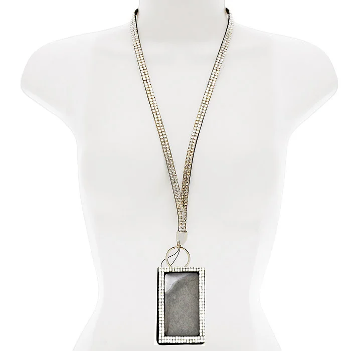 

New Arrival 1pcs Bling Rhinestone Crystal Custom Neck Lanyard With Vertical PU ID Name Card Badge Holder Crystal Color