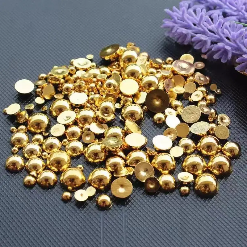

20-1000pcs 1.5-14MM Gold /silver Half Round Beads Craft ABS Imitation Pearls Flatback For Art Scrapbooking/DIY Decoration