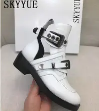 New Genuine Leather Black Buckle Strap Motorcycle Boots Round Toe Sequin Ankle Boots Shoes Women luxury pom pom decor ankle boots lace up black leather ankle strap buckle round toe ridding boots flats women motorcycle boots