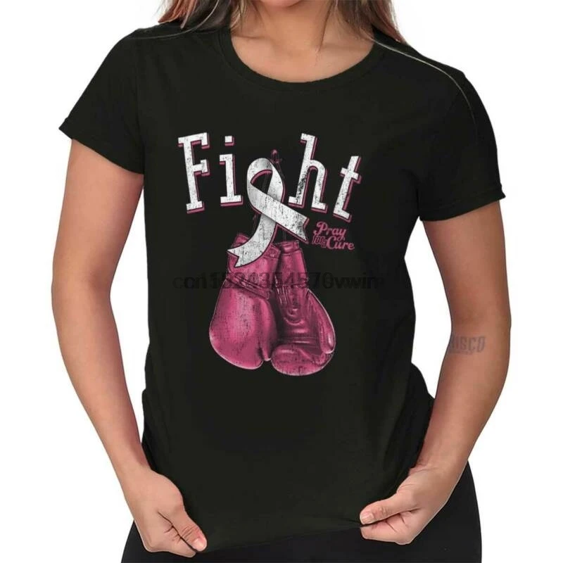

Breast Cancer awareness Gift Boxing Glove Fight Pink Faith Womens T Shirt