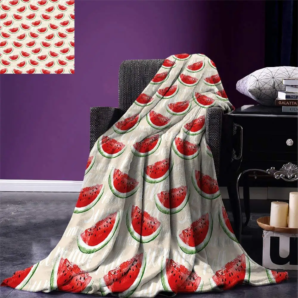 

Fruits Throw Blanket Watercolor Fresh Watermelons Yummy Summer Food Harvest Paintbrush Display Warm Microfiber Blanket