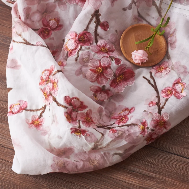 Высококачественная ткань рами Розовая вышивка сливы tissus высококачественный материал одежды