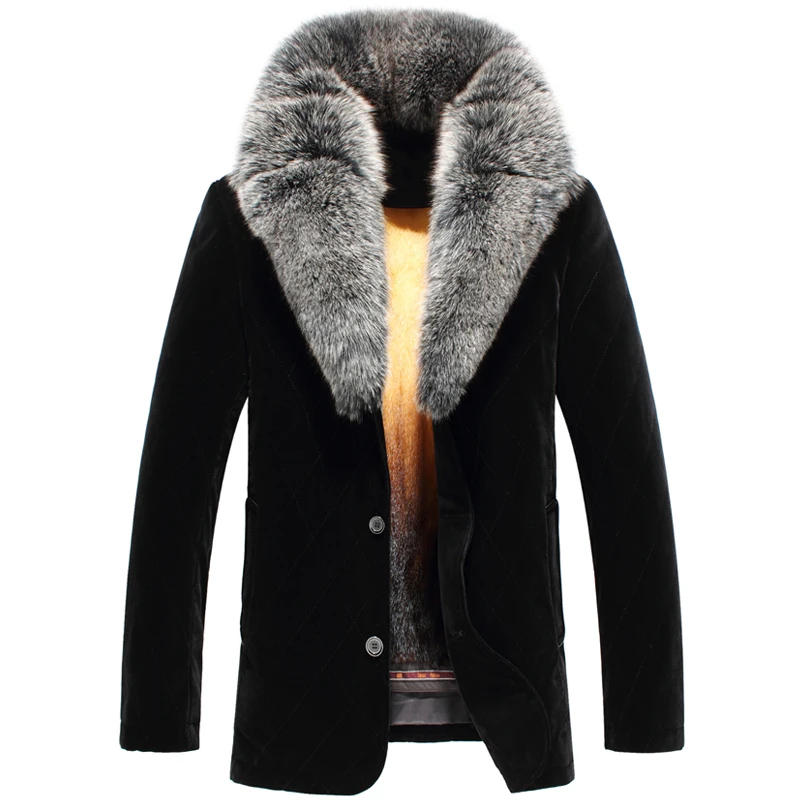 

Mink fur liner coat men winter jacket genuine fox fur collar high quality velvet jacket male thick warm New Phoenix 1207I