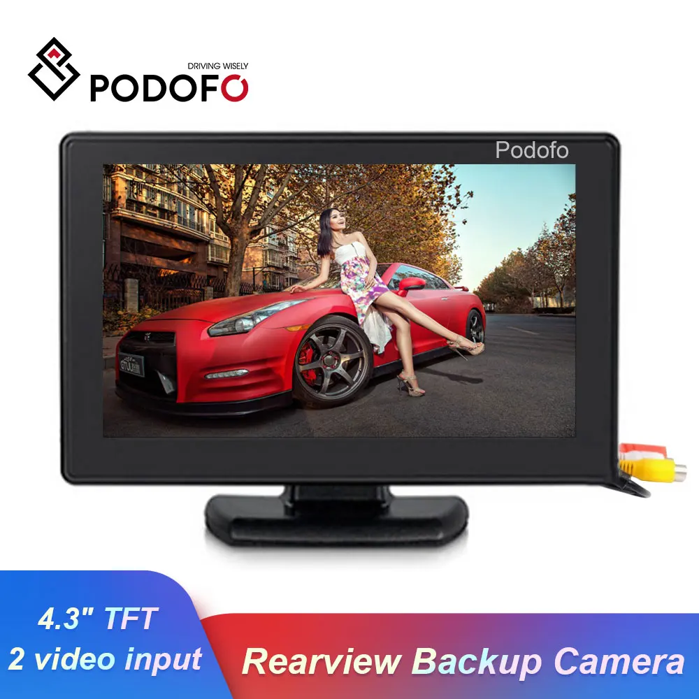 

Podofo 4.3" TFT LCD Display Car Monitor Car Reverse Parking monitor with 2 video input Auto Parking Rearview Backup Camera CCD