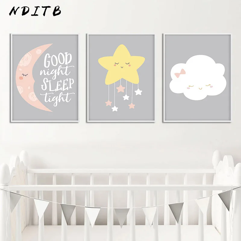 

Baby Nursery Wall Art Poster Moon Star Cloud Canvas Wall Art Print Cartoon Painting Decorative Picture Nordic Kids Bedroom Decor