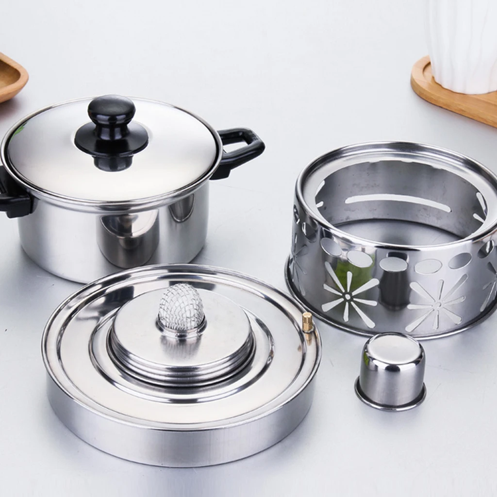 Stainless Steel Shabu Shabu Thick Cookware Hot Pot With Alcohol Burner & Lid