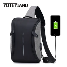 YOTEYIANO Мужской груди мешок Водонепроницаемый Холст Crossbody сумка Мальчиков Один плечевой ремень Посланник обновления USB для подзарядки Дизайн