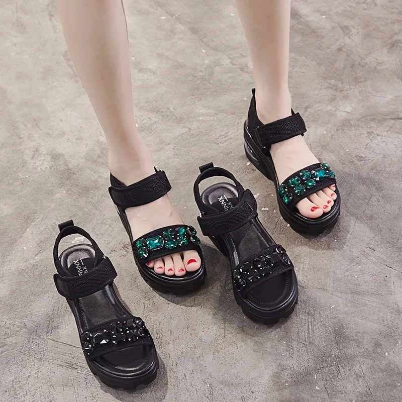 Black Green Diamond Thick Bottom Platform Women Sandals Summer Casual Shoes Student Chunky Sandals sandalias mujer 2019 Black Green Diamond Thick Bottom Platform Women Sandals Summer Casual Shoes Student Chunky Sandals sandalias mujer 2019