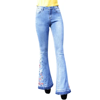 

Women Flowers Embroidered Wide Leg Lift Hip High Waist Skinny Jeans QL Sale