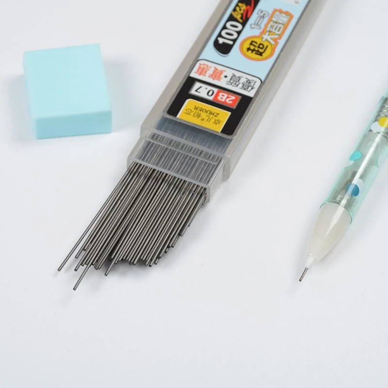 100 шт./кор. графитные грифели 2B механический карандаш заправка Пластик автоматический заменить карандашный грифель 0,5, 0,7 продвижение