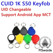 Tag chave writeable mutável para mf s50 1k 13.56mhz suporte android app mct cuid uid mutável rfid keytag nfc keyfob com block0