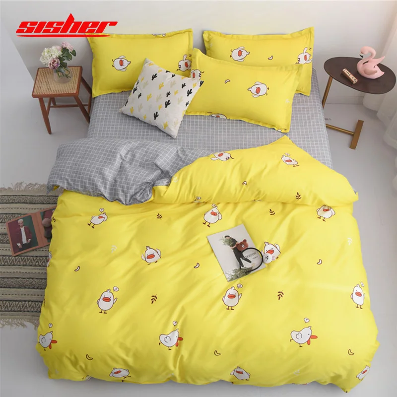 

Sisher Simple Duvet Comforter Cover Sets with Pillowcase King Bedding Set Single Double Queen Size Quilt Covers Bed Sheets Linen