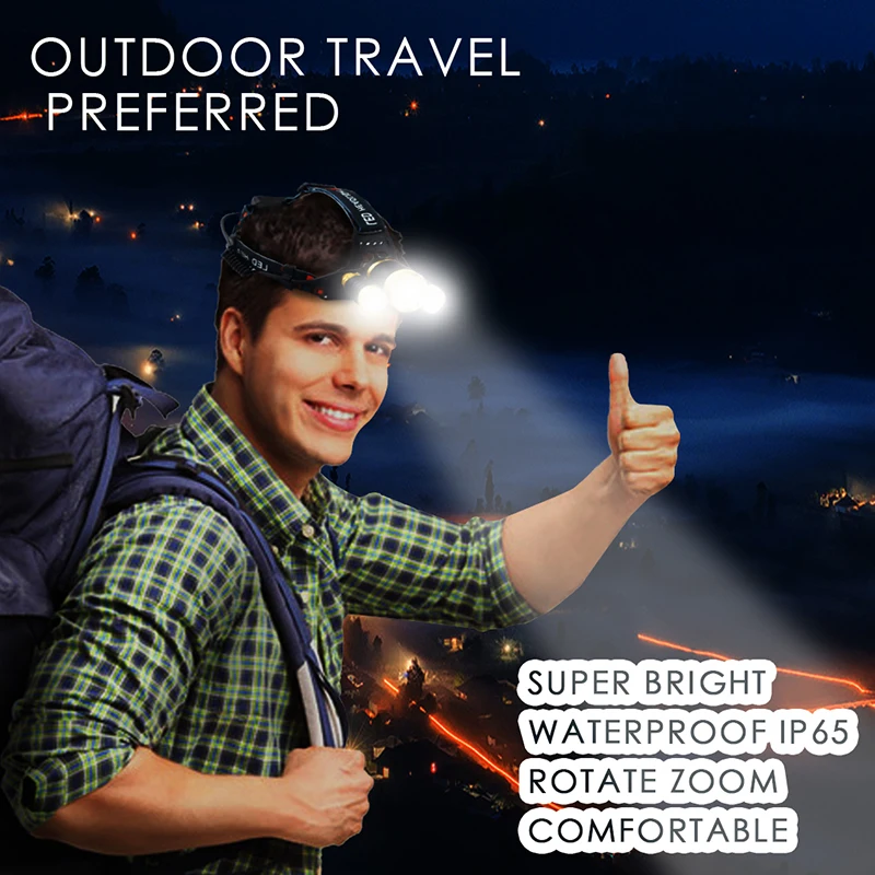 Faróis de Led modos de iluminação recarregável camping Luminous Flux : 10000 Lumens