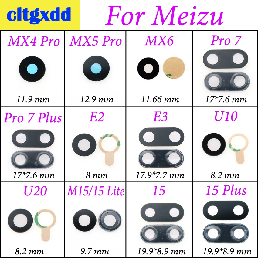 

cltgxdd Rear Back Camera Glass Lens For Meizu MX4 MX5 Pro MX6 Pro 7 7Plus E2 E3 U10 U20 M15 Lite 15 Plus Camera Glass Lens