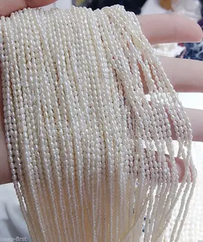 

3x4mm Real Natural White Freshwater Rice Pearl Loose Beads 14''