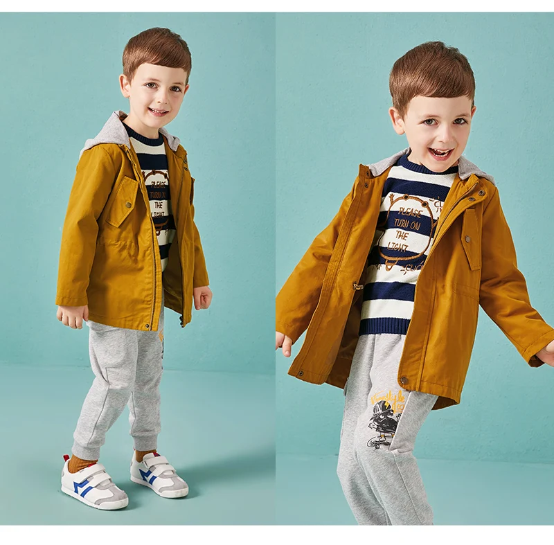 Balabala/куртка для мальчиков с шапкой, Детская куртка для малышей, одежда средней длины с рисунком на спине