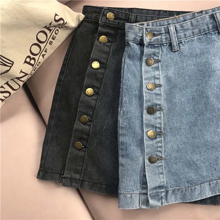 Летняя женская винтажная А-образная джинсовая юбка-карандаш больших размеров с пуговицами спереди и высокой талией, мини джинсовая юбка для женщин, falda jupe