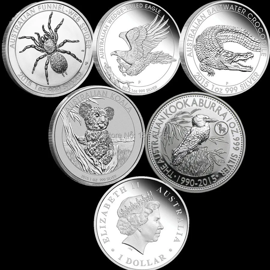 Образец заказа Бесплатная доставка 5 шт./лот 2015 Австралия Животное 1 Oz Серебряная