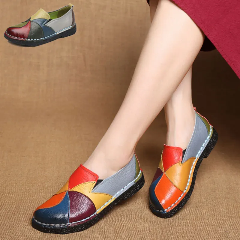 Women Shoes Fashion Loafers Women Genuine Leather shoes Women Flats Mixed Colors Women Casual Shoes Summer Mother Shoe Moccasins