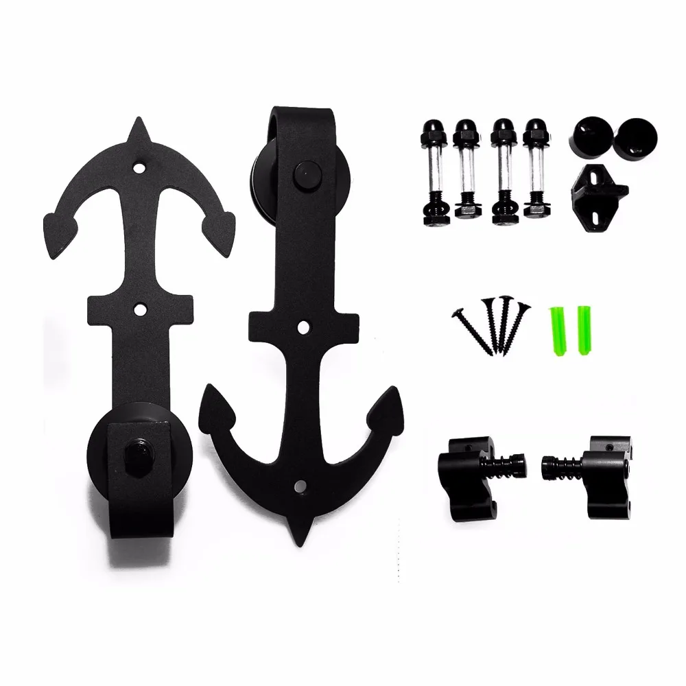 LWZH Classic Rustic Sliding Barn Door Hardware Anchor Shaped Roller for font b Closet b font