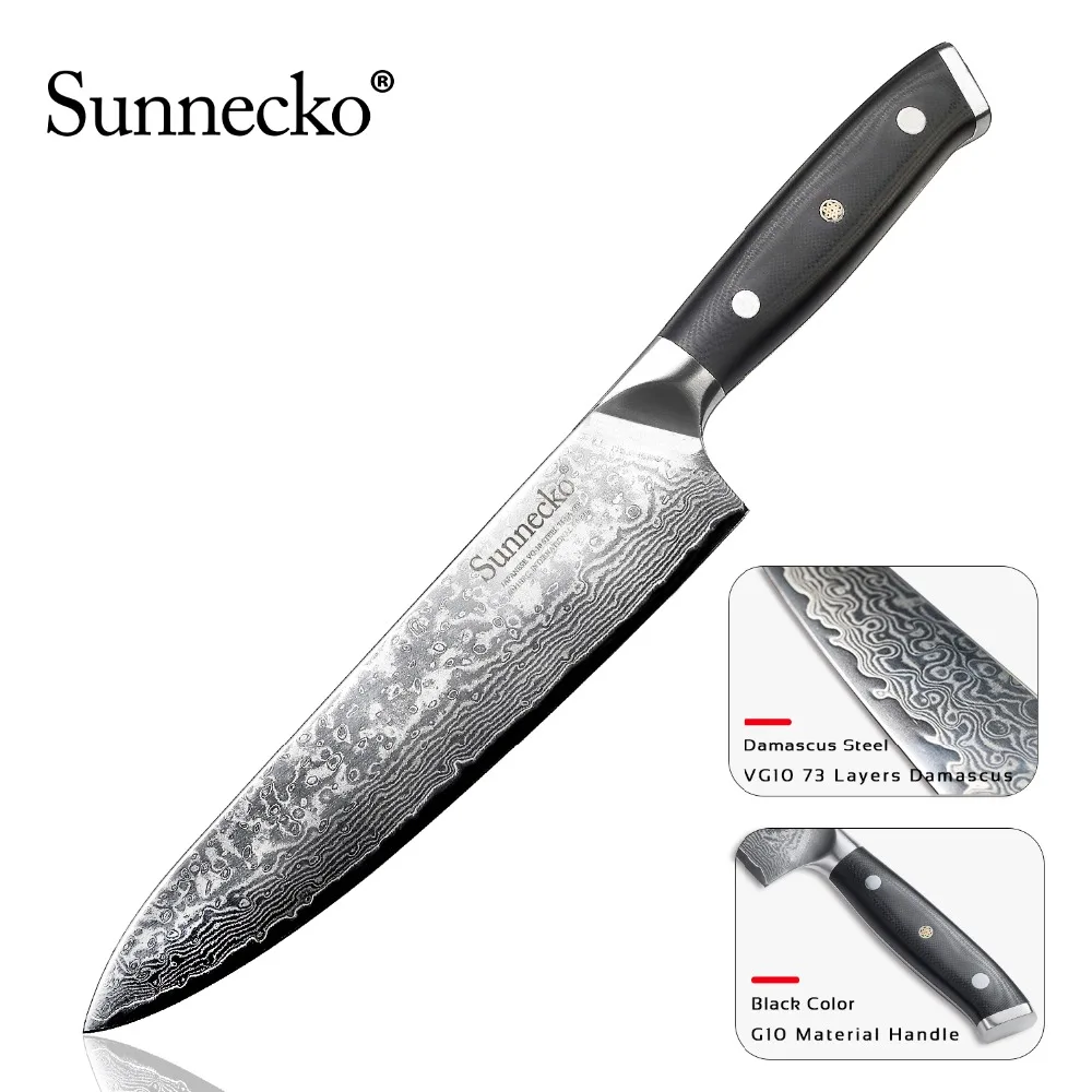 SUNNECKO 2 шт. нож из дамасской стали комплект Santoku универсальный нож для очистки овощей японский VG10 Core Шлифовальный G10 ручка шеф-повара нарезки лосося повара ножи