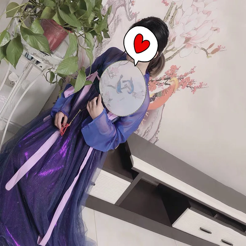 Женский Hanfu китайское платье в традиционном китайском Костюмы и рисунком в виде фиолетовых звезд Hanfu платье Для женщин Hanfu костюмы; Одежда для маленьких девочек платья DQS1423