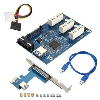 

New PCI-e Express 1X to 3 Port 1X Switch Multiplier HUB Riser Card +USB Cable DOM668