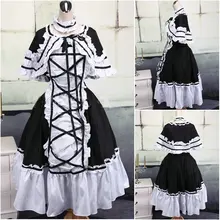 Heißer Verkauf! V-1083 Schwarz Knie-Länge kurzen Ärmeln Gothic Lolita Kleid Schuluniform Halloween Cosplay Cocktail Kleid alle Größe