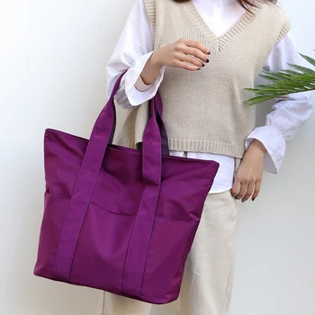 

LJL-Big Capacity Women Handbag Female Nylon Cloth Shopping Bags Large Book Pure Color Simple Handbags