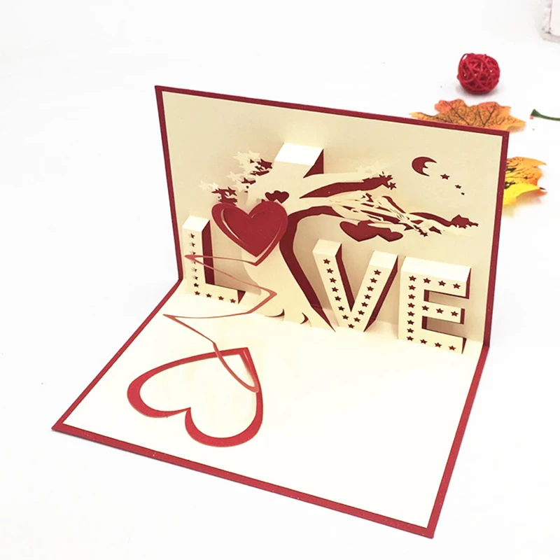 1 шт. 3D выдвижные поздравительные открытки с лазером Love Tree конвертом