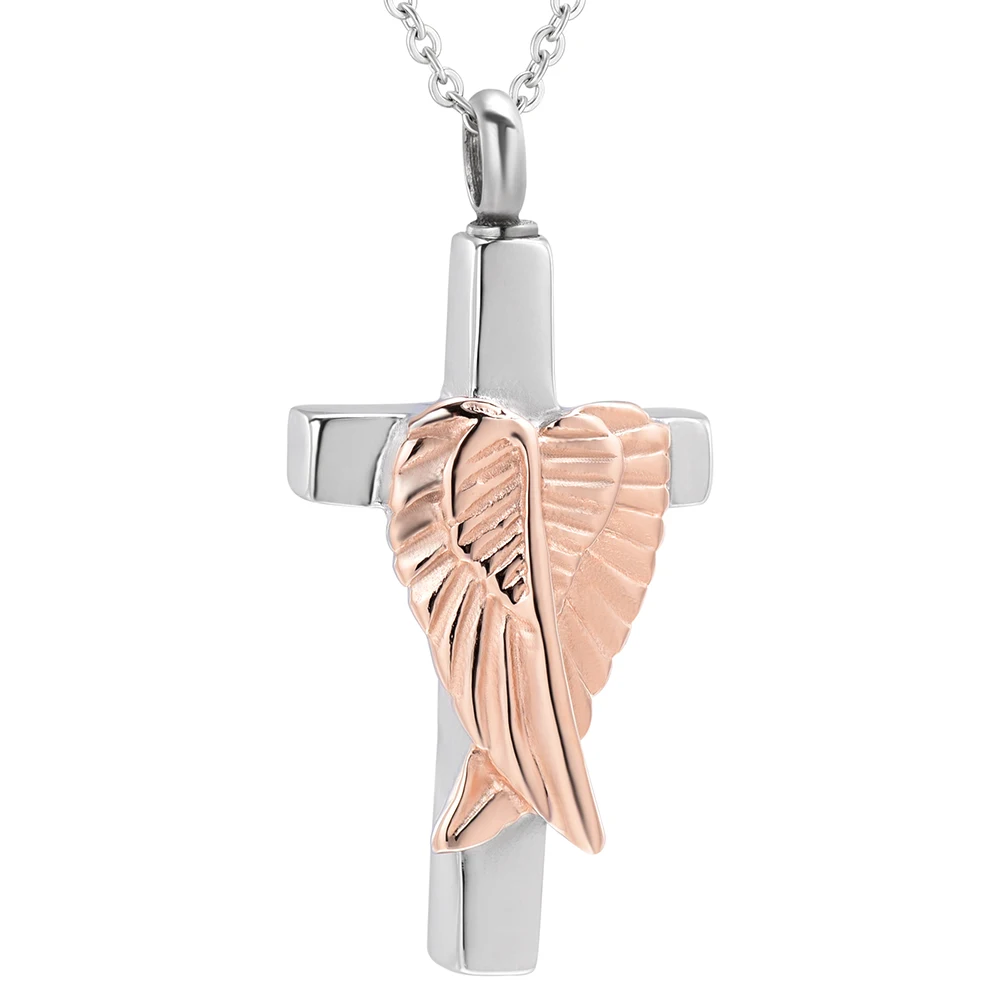 

Angel Wings Cross Cremation Jewelry - Memorial Urn Necklace Religious Cremation Ashes Keepsake Jewelry Cremation Keepsake