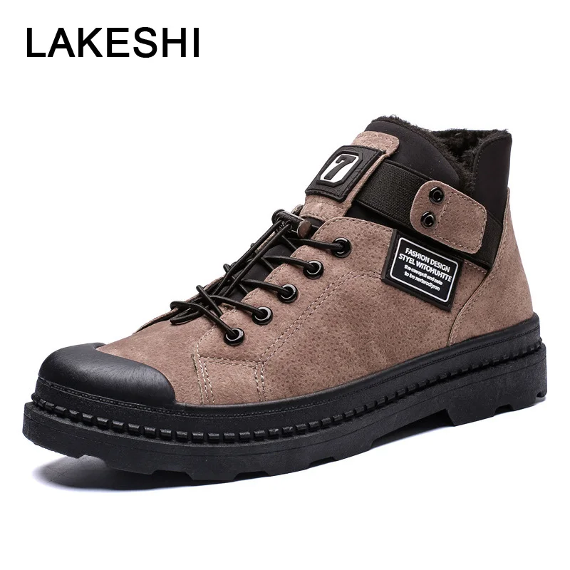 

LAKESHI Warm Snow Boots Men Fashion Martin Boots 2018 Winter Shoes Men Ankle Boots Men Shoes Lace-up Safety Shoes Men Footwear